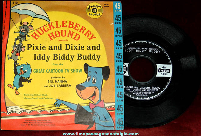 1960 Hanna Barbera Huckleberry Hound Golden Record With Sleeve