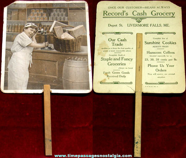 Old Livermore Falls Maine Grocery Store Advertising Premium Hand Fan