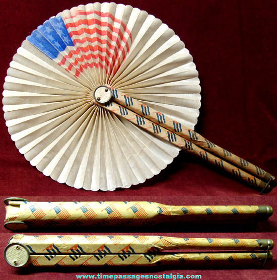 Old United States & Cuba Flag Folding Hand Fan