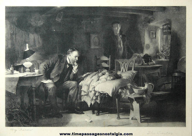 Old Detailed Lithographed Doctor Print by Fildes