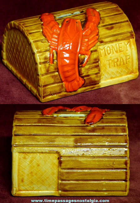 Colorful Old Ceramic Lobster Trap Coin Saving Bank