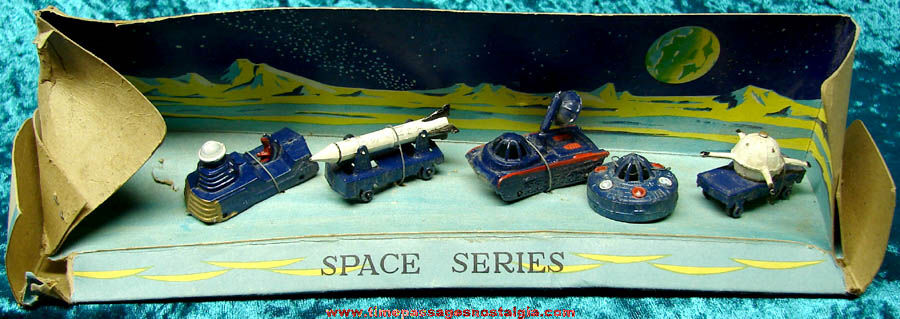 (5) Old Unused Painted Metal Toy Space Vehicles on the Original Packaging