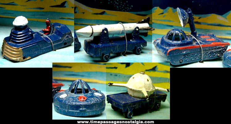(5) Old Unused Painted Metal Toy Space Vehicles on the Original Packaging