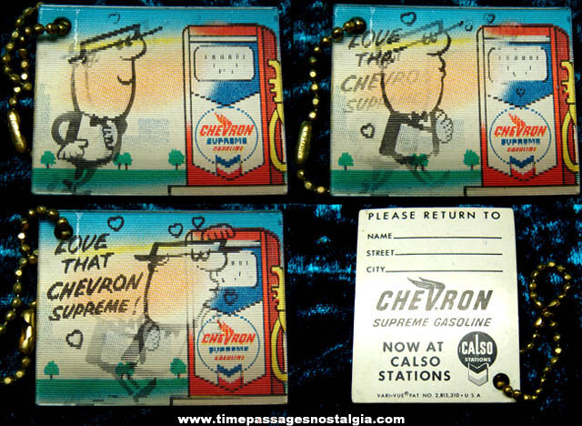 Old Unused Chevron Gasoline Advertising Premium Vari-Vue Flicker Key Chain