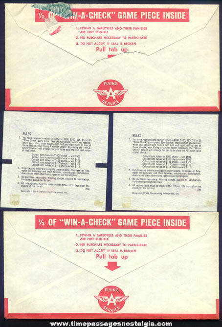 (2) 1964 Flying A Gas Station Contest Game Pieces With Advertising Envelopes