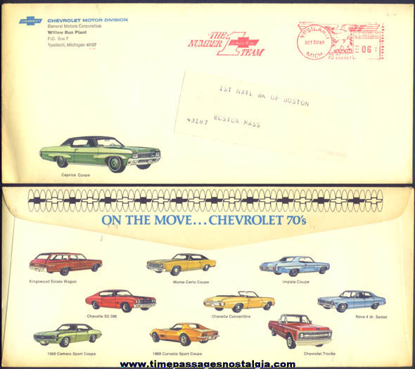 1969 Chevrolet Motor Division Plant Advertising Envelope With car Pictures