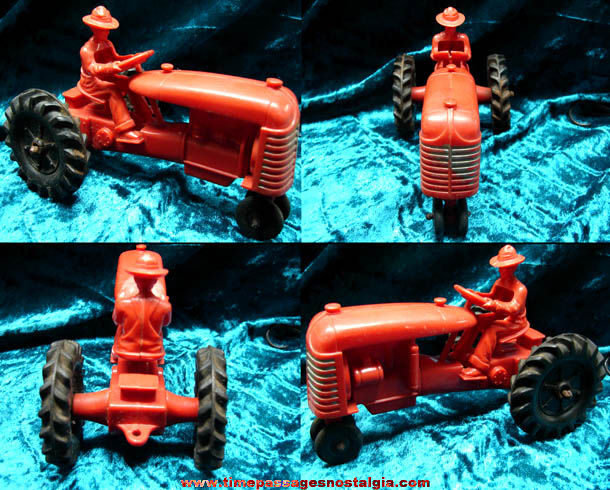 Old Auburn Rubber & Plastic Toy Tractor With Farmer