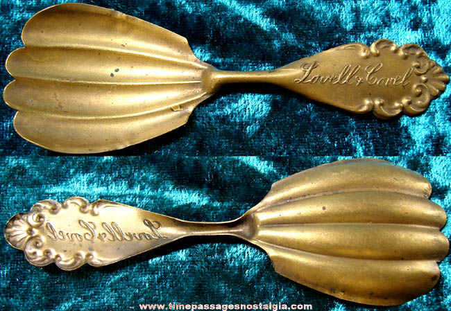 Fancy Old Brass Lovell & Covel Advertising Candy Serving Spoon