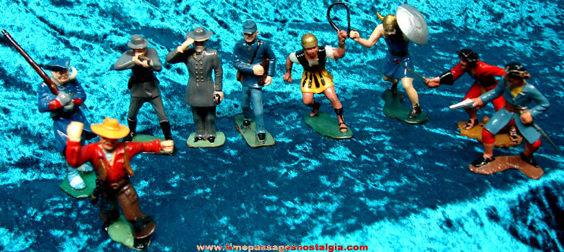(9) Old Painted Hard Plastic Mixed Play Set Figures