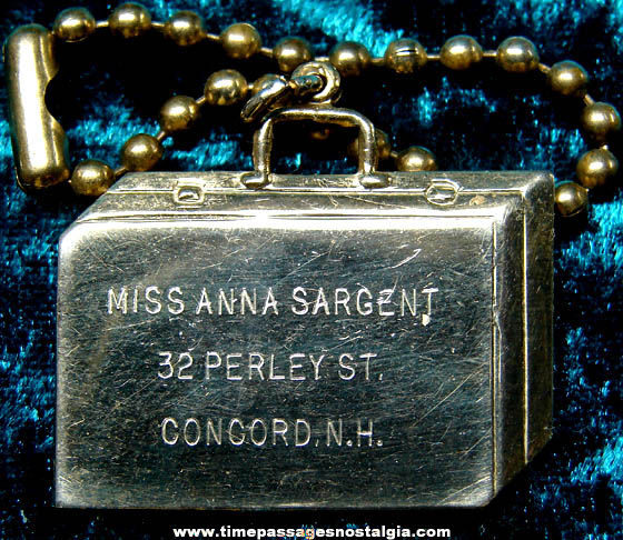 Old Engraved Brass Suitcase or Briefcase Key Chain Charm