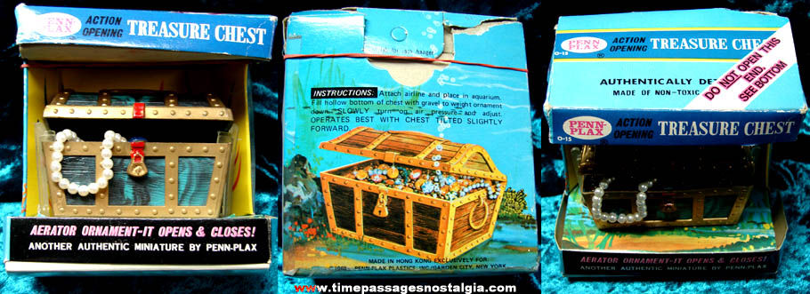 Unused In Package 1969 Penn Plax Aquarium Mechanical Treasure Chest