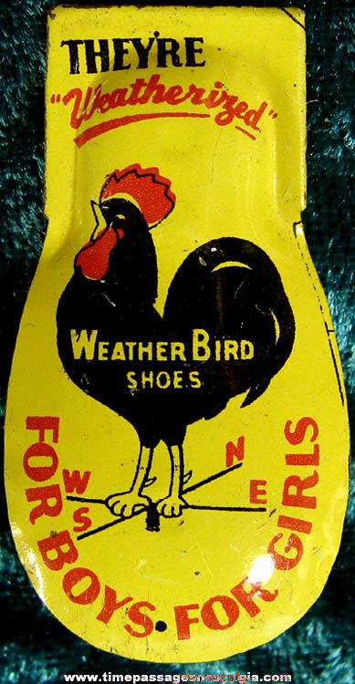 Old Lithographed Tin Weather Bird Shoes Advertising Premium Toy Clicker
