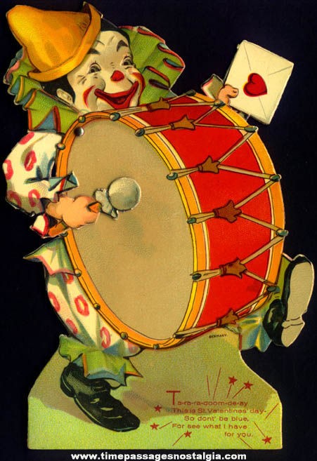 Old German Circus Clown Mechanical Valentine Greeting Card