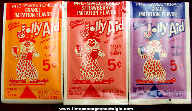 (3) Different Old Unused Jolly Aid Soft Drink Advertising Beverage Packets
