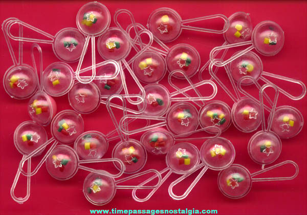 (30) 1960s Gum Ball Machine Prize Pink Baby Rattle Toy Charms
