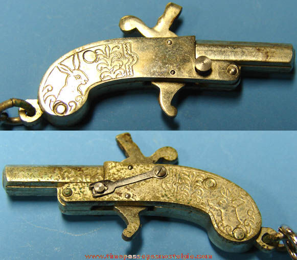 Old Miniature Metal Single Shot Toy Cap Gun With Caps & Rod