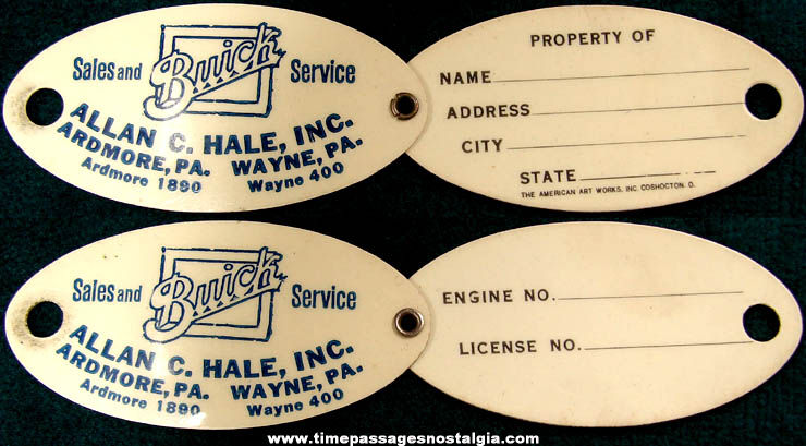 Old Buick Auto Dealership Advertising Folding Celluloid Identification Key Tag