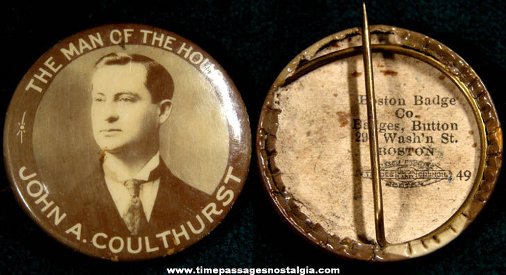 1907 Boston Massachusetts Mayor John A. Coulthurst Political Pin Back Button