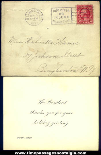 1931 U.S. President Christmas Card Thank You Card With Envelope