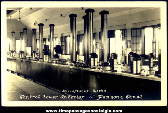 Old Panama Canal Miraflores Locks Control Tower Interior Real Photo Post Card