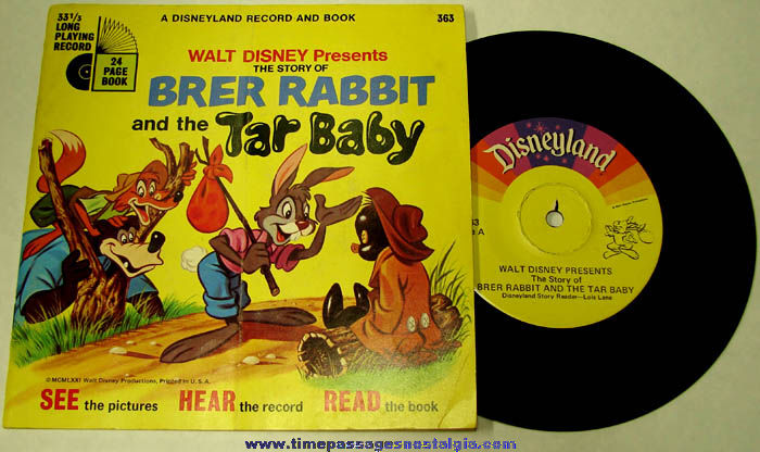 1971 Walt Disney Brer Rabbit & Tar Baby Cartoon Character Record & Book Set