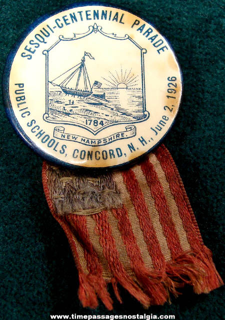 1926 Concord New Hampshire Public School Sesquicentennial Parade Ribbon & Badge