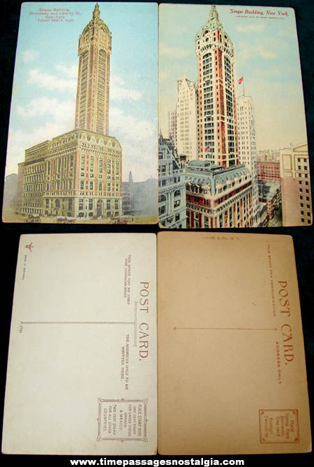 (2) Different Unused Early 1900s New York City Singer Building Advertising Post Cards