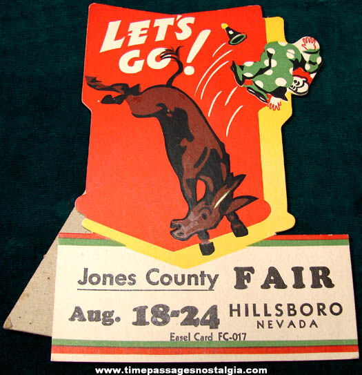 Old Unused Hillsboro Nevada Jones County Fair Die Cut Easel Back Advertising Sign
