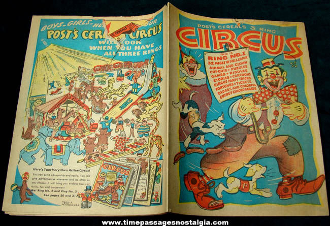 Colorful 1946 Post Cereal Premium Circus Activity Booklet #1