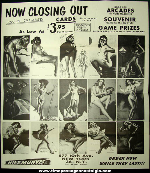 Old Mike Munves Risque Mutoscope Arcade Card Advertising Poster