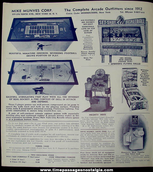 1954 Mike Munves Arcade Game & Machine Catalog Supplement