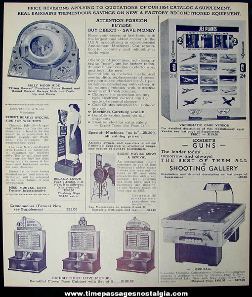 1954 Mike Munves Arcade Game & Machine Catalog Supplement Page