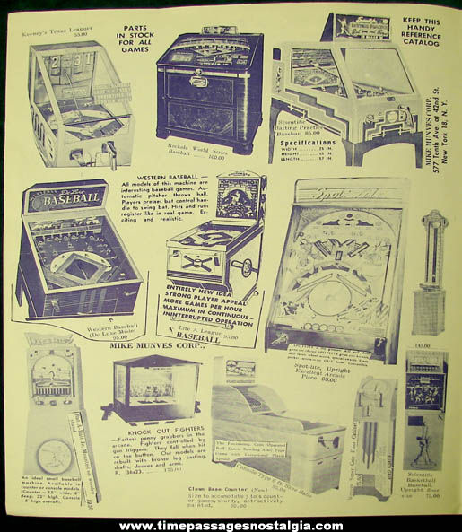 1951 Mike Munves Arcade Game & Machine Catalog Supplement