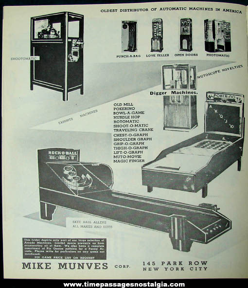 1939 Mike Munves Arcade Game & Machine Catalog