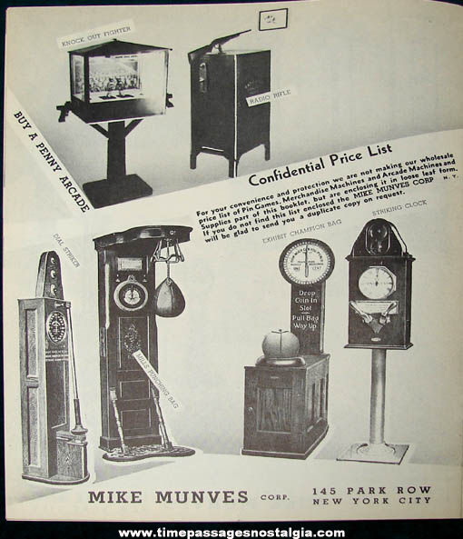 1939 Mike Munves Arcade Game & Machine Catalog