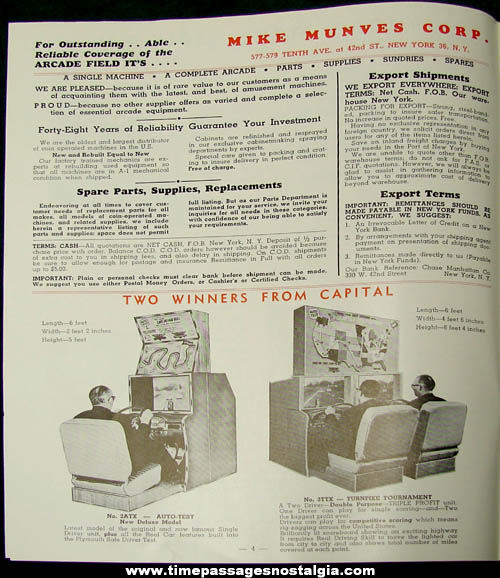 1950s Mike Munves Arcade Game, Machine, & Supply Catalog