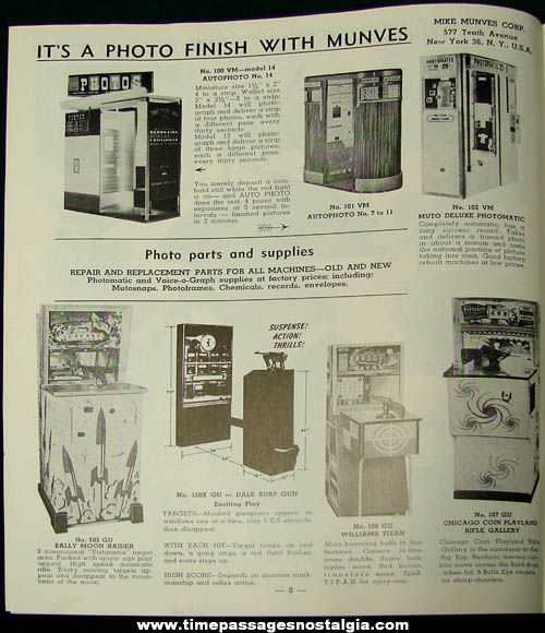 1950s Mike Munves Arcade Game, Machine, & Supply Catalog