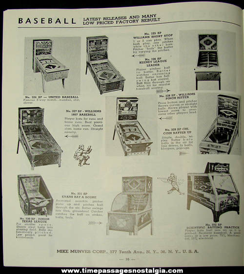 1950s Mike Munves Arcade Game, Machine, & Supply Catalog