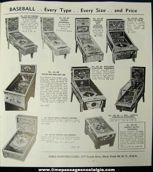 1950s Mike Munves Arcade Game, Machine, & Supply Catalog