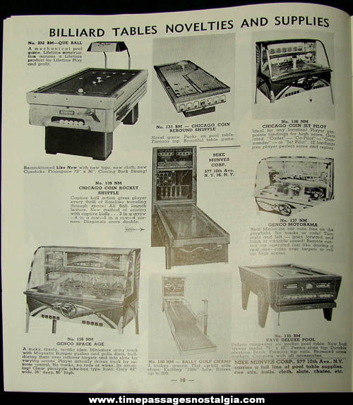 1950s Mike Munves Arcade Game, Machine, & Supply Catalog