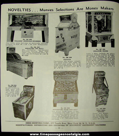 1950s Mike Munves Arcade Game, Machine, & Supply Catalog