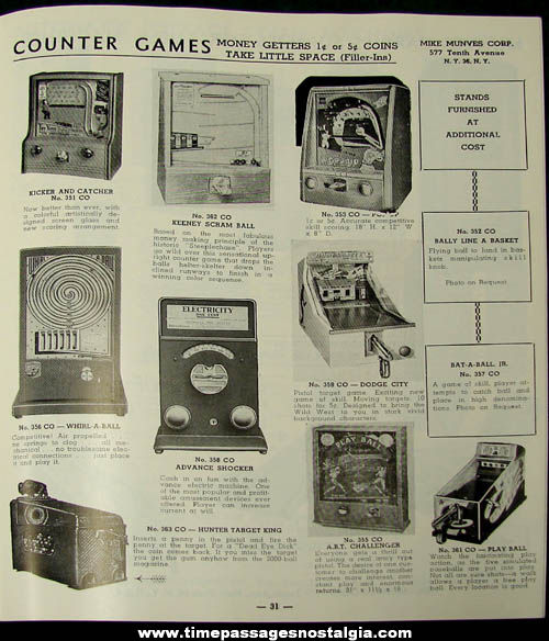 1950s Mike Munves Arcade Game, Machine, & Supply Catalog