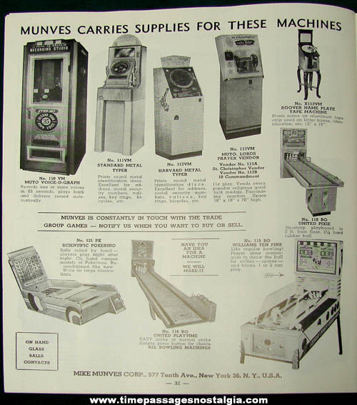 1950s Mike Munves Arcade Game, Machine, & Supply Catalog