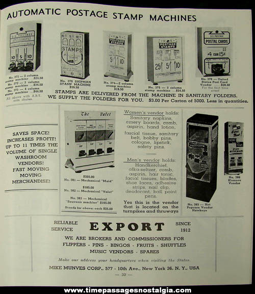 1950s Mike Munves Arcade Game, Machine, & Supply Catalog