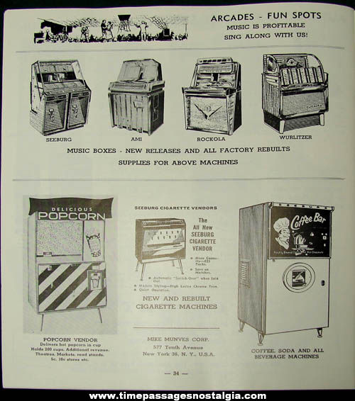 1950s Mike Munves Arcade Game, Machine, & Supply Catalog