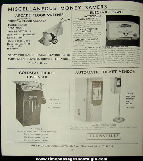 1950s Mike Munves Arcade Game, Machine, & Supply Catalog