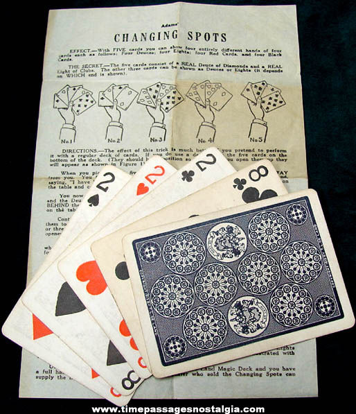 1913 Adams Magic Changing Spots Card Trick With Instructions