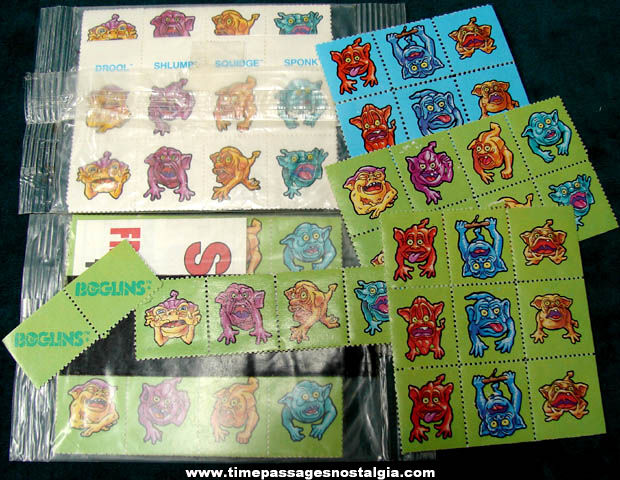 (249) Unused 1988 Kellogg’s Cereal Prize Boglins Character Sticker Stamps