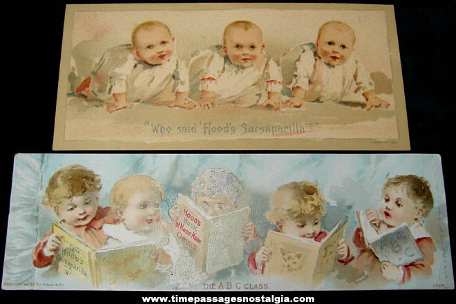 (2) Different 1800s Hood’s Sarsaparilla Advertising Trade Cards With Babies