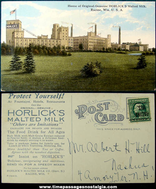 Old Horlick’s Malted Milk Advertising Racine Wisconsin Post Card